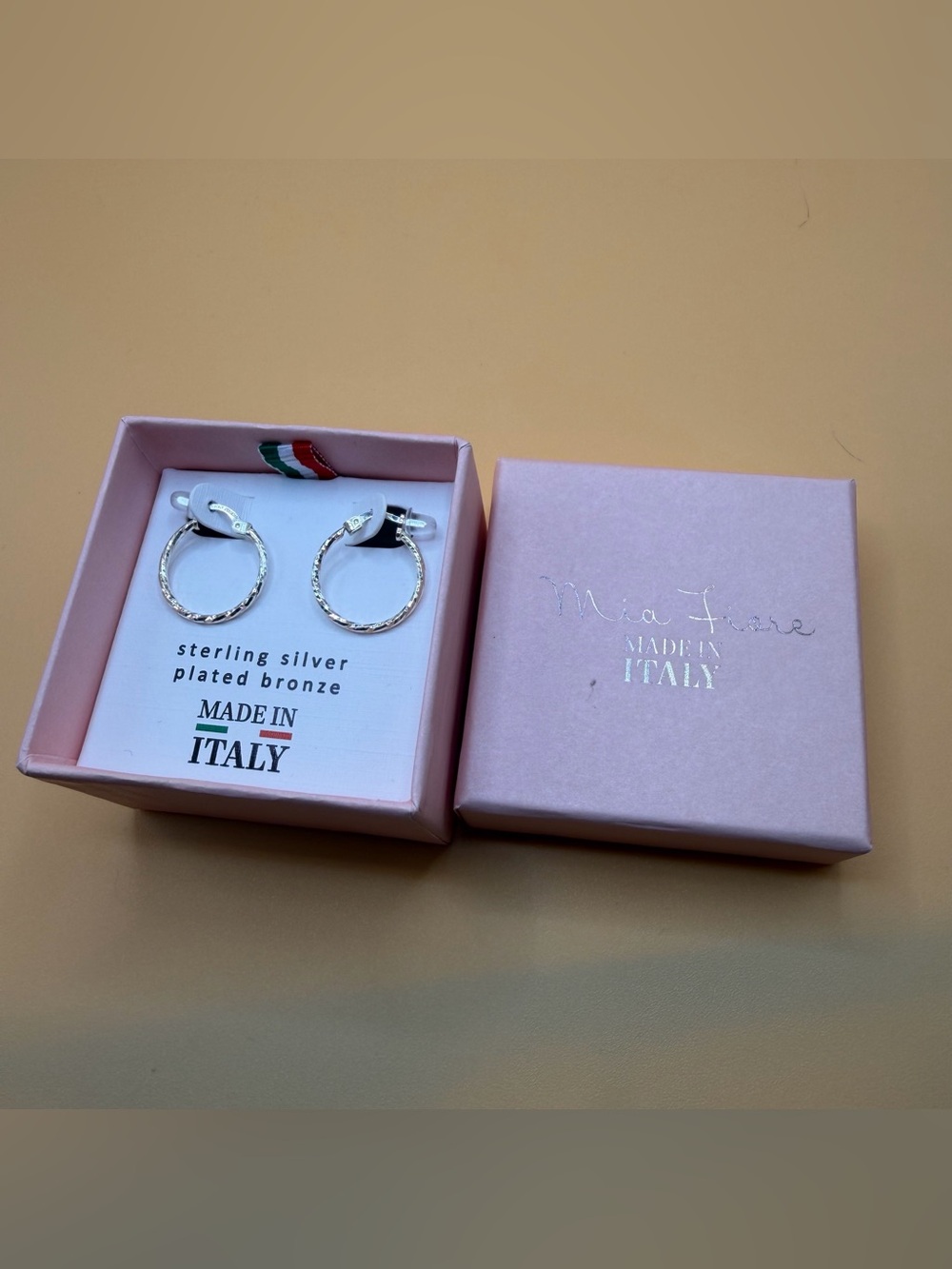 Sterling Silver Plated Hoop Earrings in Pink Box